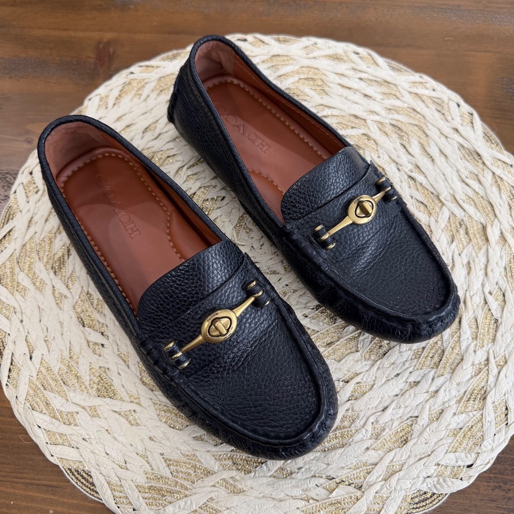Coach Women's Black Leather Crosby Driver Turnlock Loafer Flats Size 7.5 - Picture 2 of 10